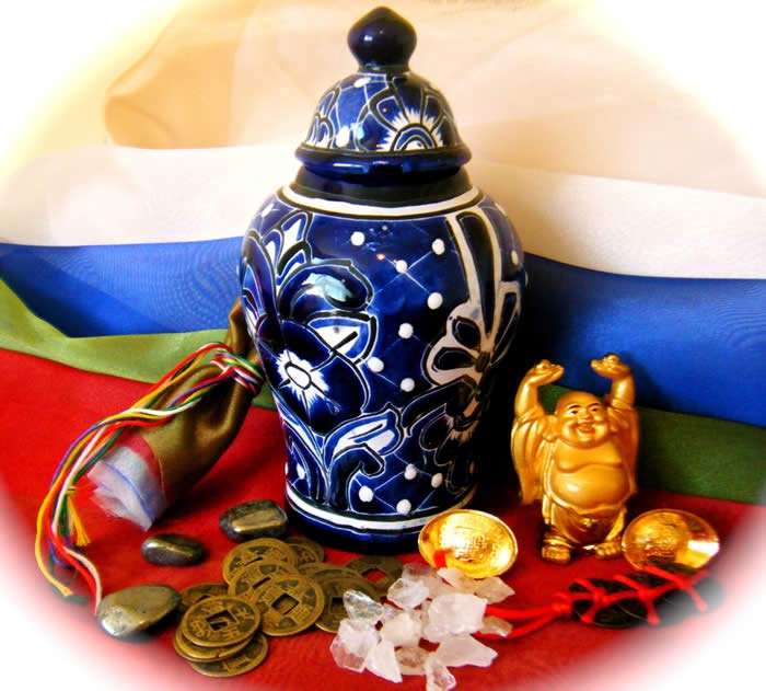 image of a blue Feng Shui wealth vase