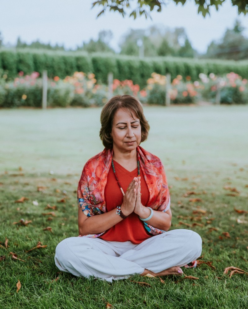 Meena meditate in the yard